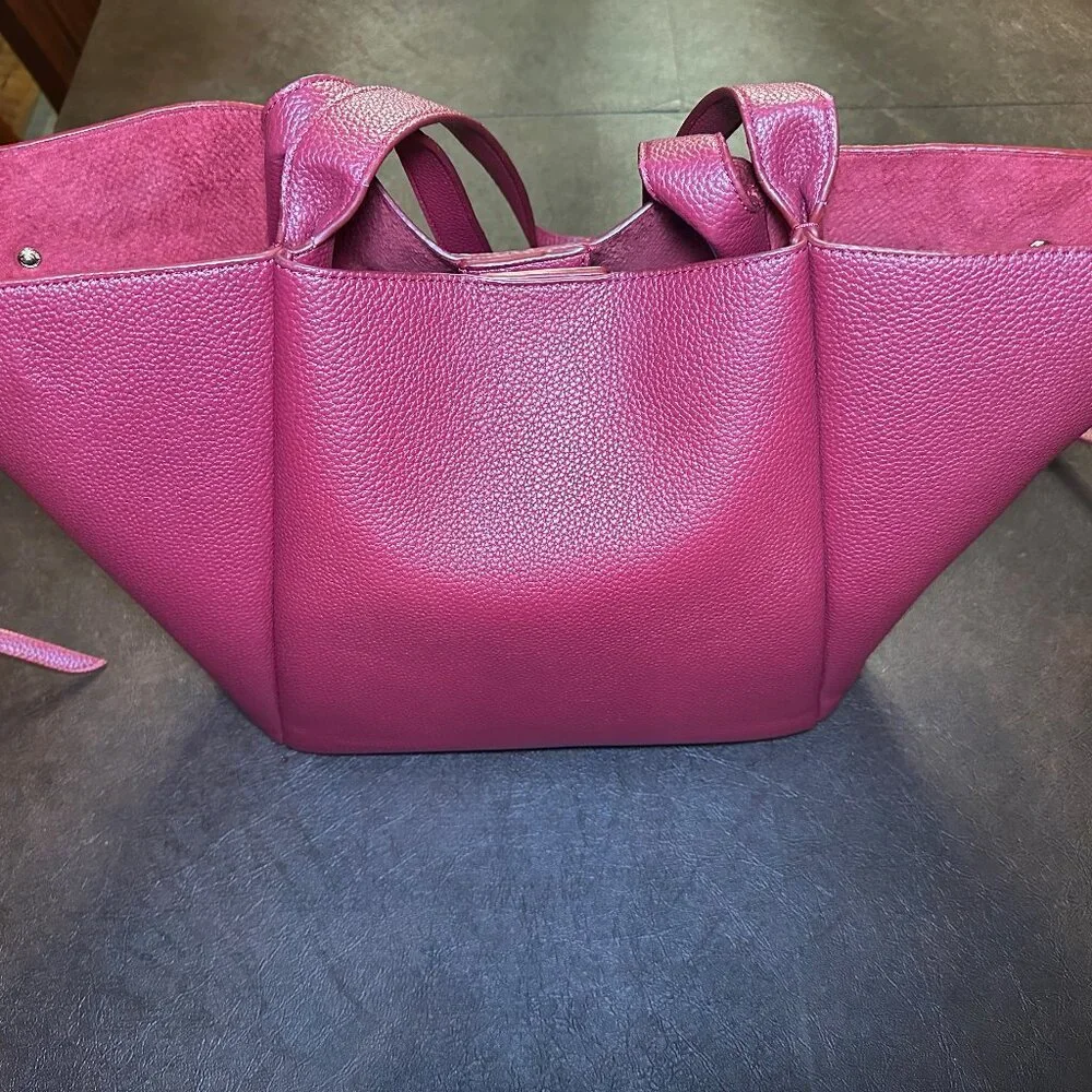 Designer-Inspired (Polene Paris Cabas).  Genuine Leather Red Tote Bag - Picture 3 of 10
